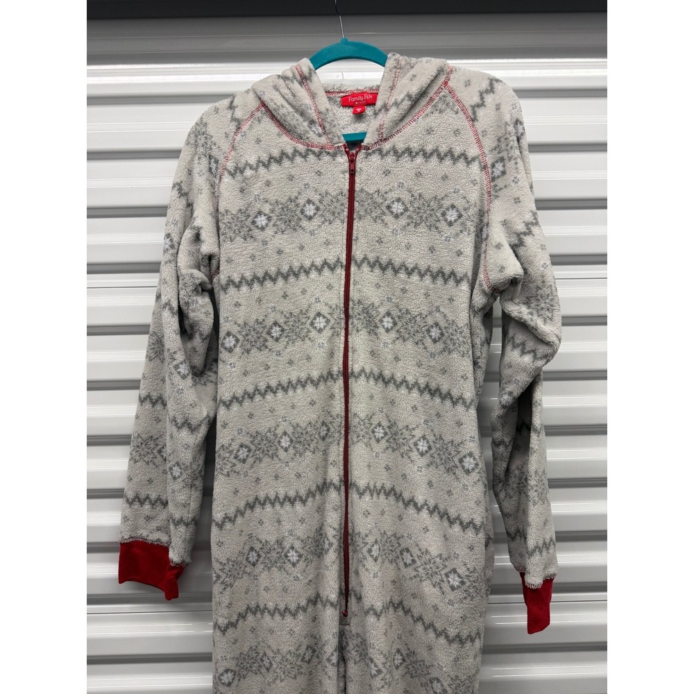Family PJs Macys Mens Medium Fleece Hooded One Piece Pajamas Grey Fair Isle